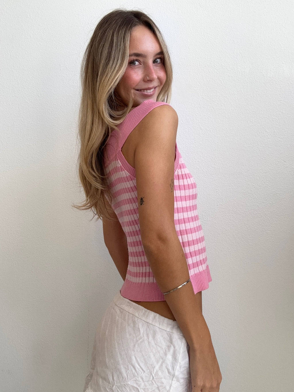 Pink Striped Knit Tank (Small)