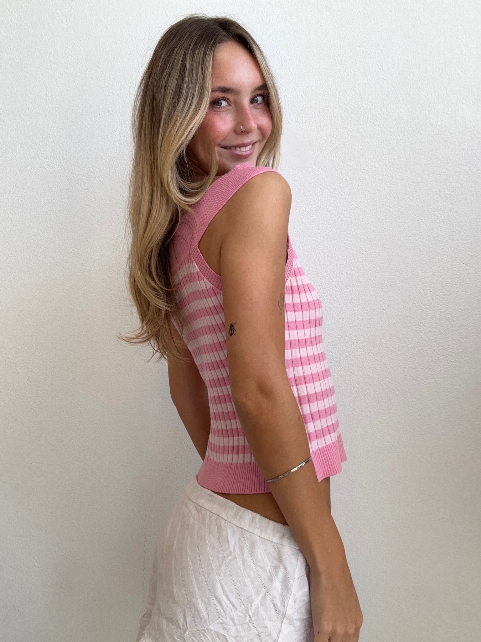 Pink Striped Knit Tank (Small)
