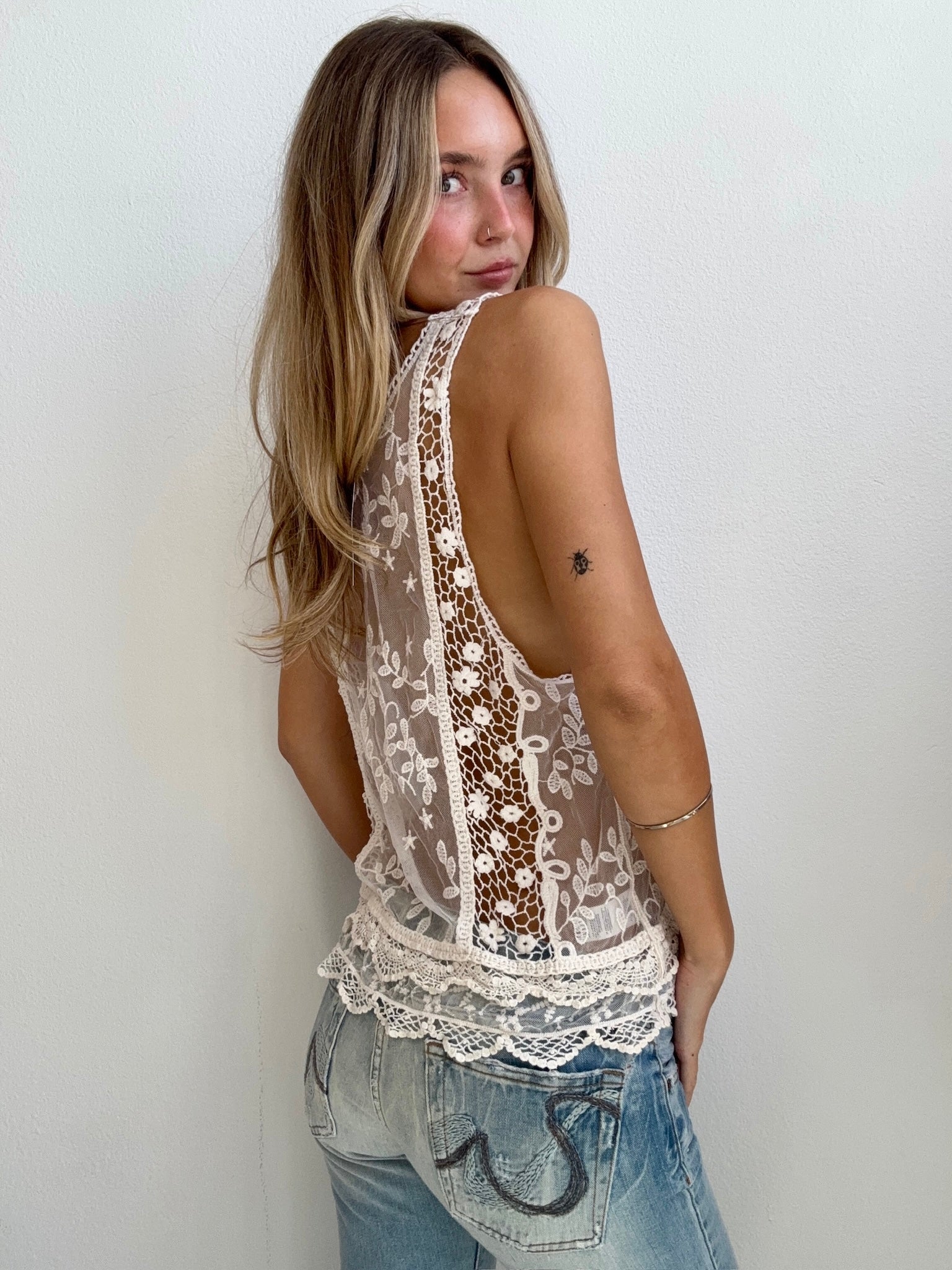 Cream Crochet Lace Tank (Small)