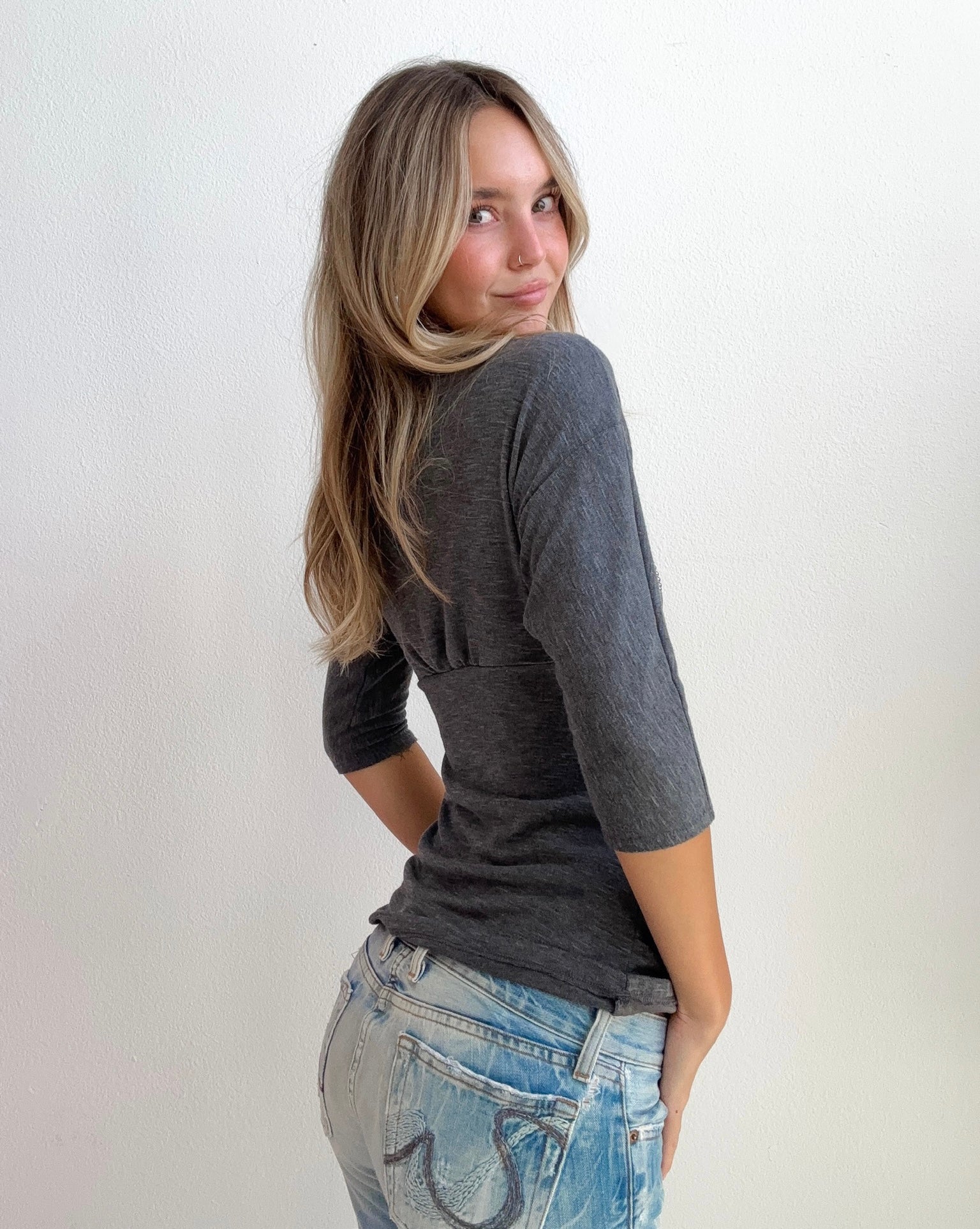 Grey Ruched Bow Top (Small)