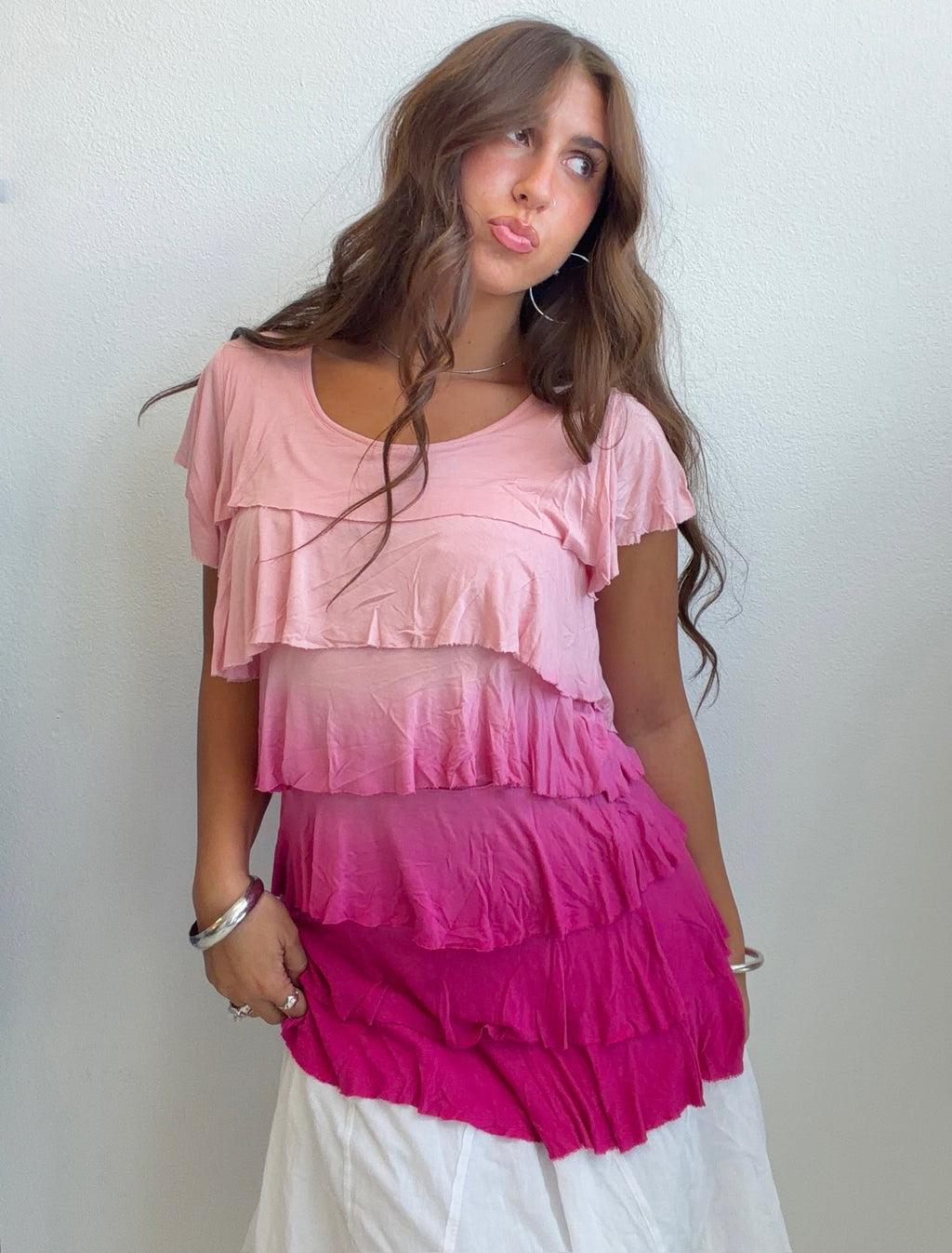 Pink Ombré Ruffle Tunic (S/M)