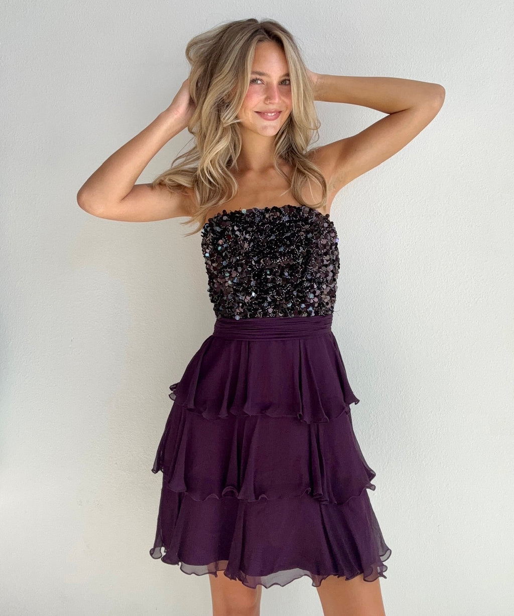 Dark Plum Sequin Party Dress (XS )