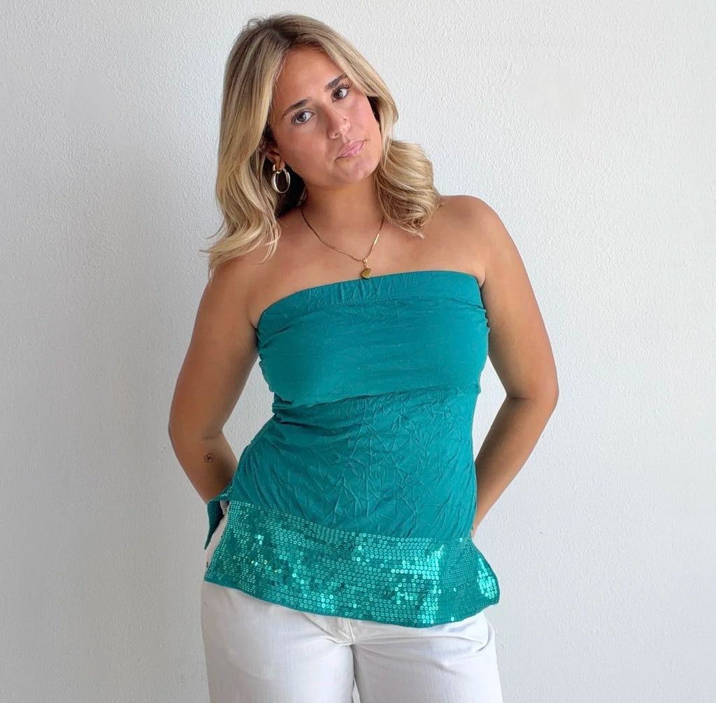 Sequin Green Strapless Tube Top (Medium)