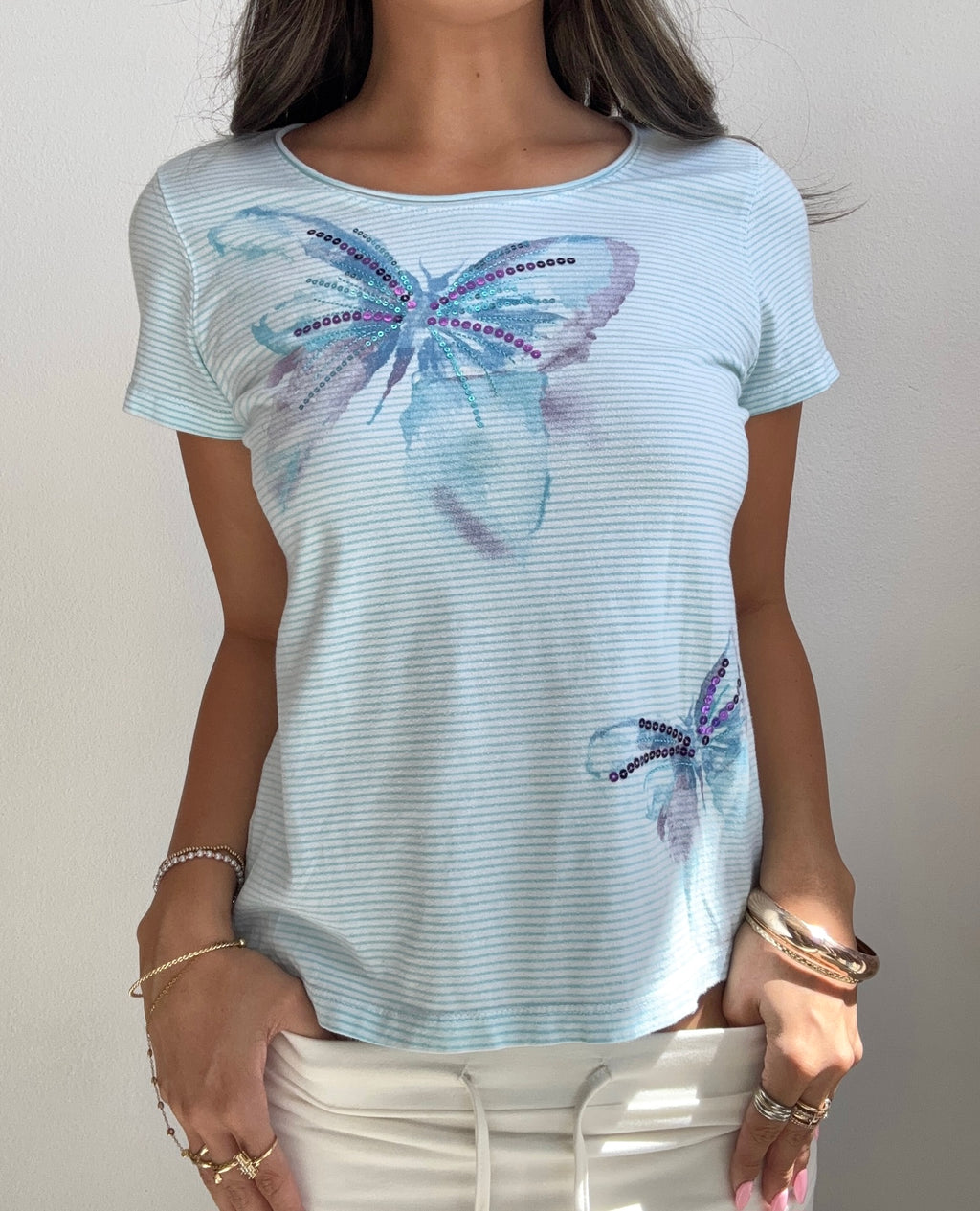 Butterfly Rhinestone Baby Tee (Medium)