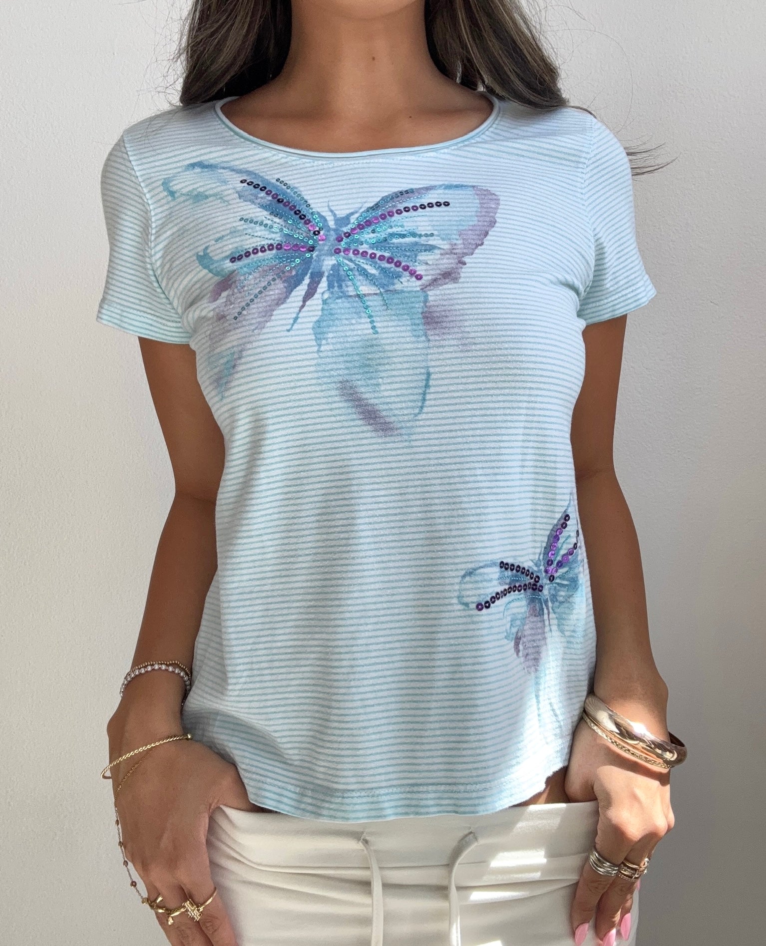 Butterfly Rhinestone Baby Tee (Medium)
