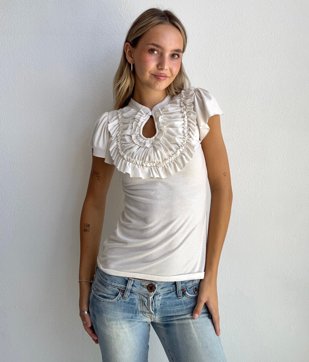 Ivory Ruffle Keyhole Top (Small)