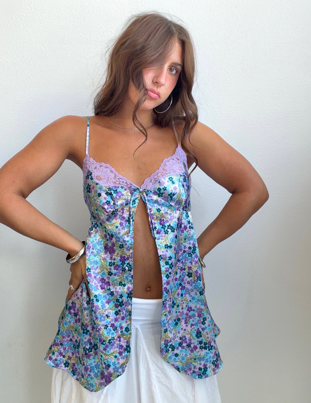Lavender Floral Lace Babydoll Top (Small)