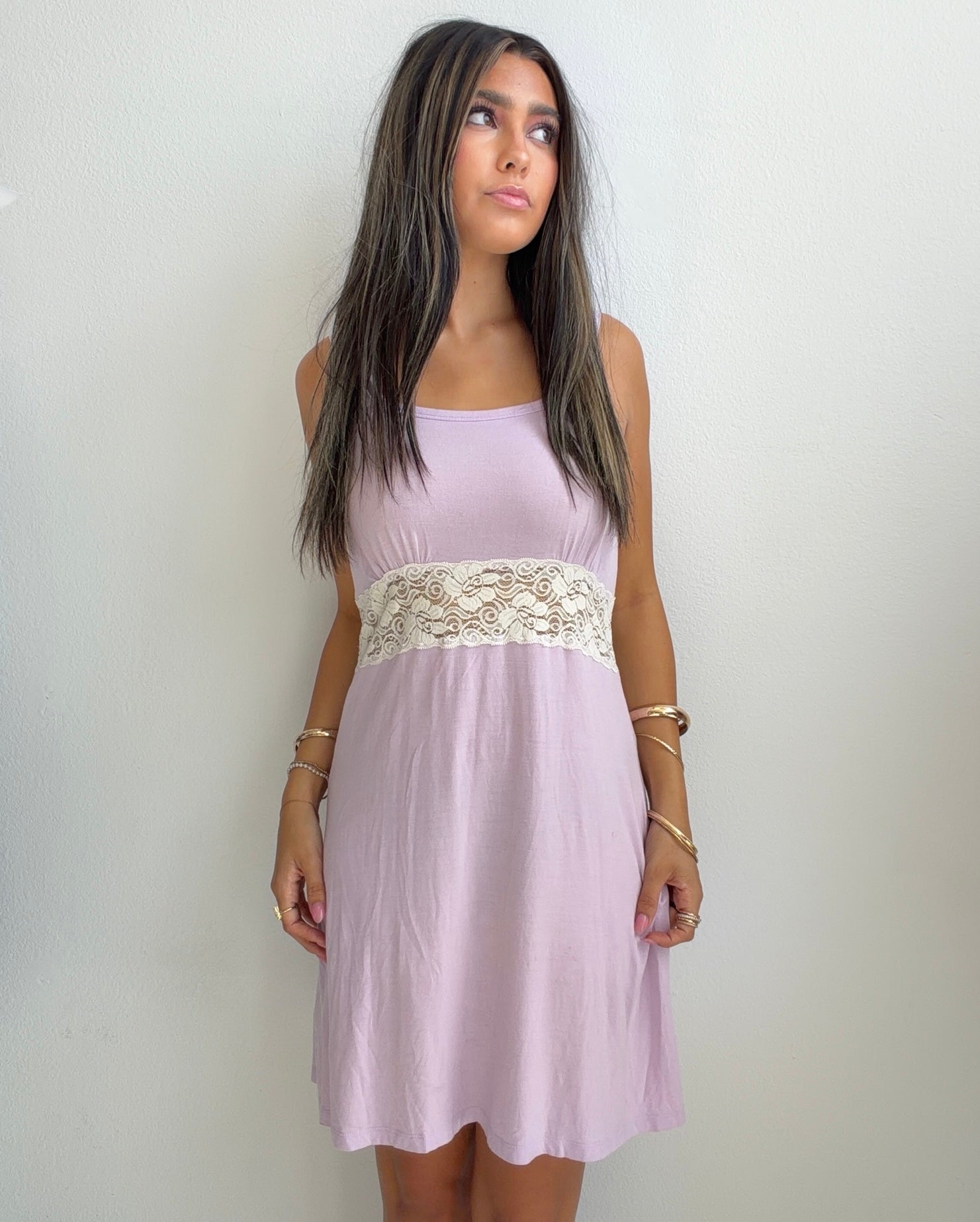 Vintage Lavender Lace Babydoll Mini Dress (S/M)