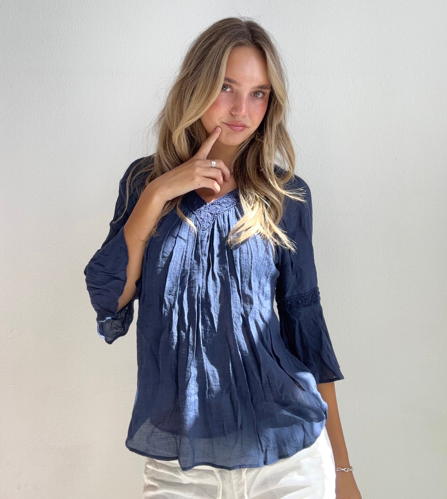 Blue Jean Baby Peasant Blouse (XS)