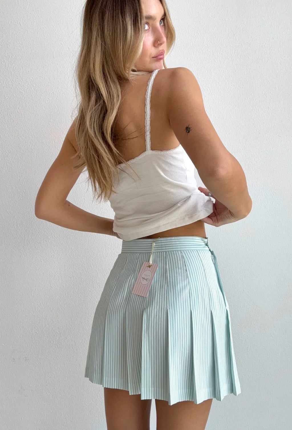 Mint Pinstripe Pleated Mini Skirt (XS)