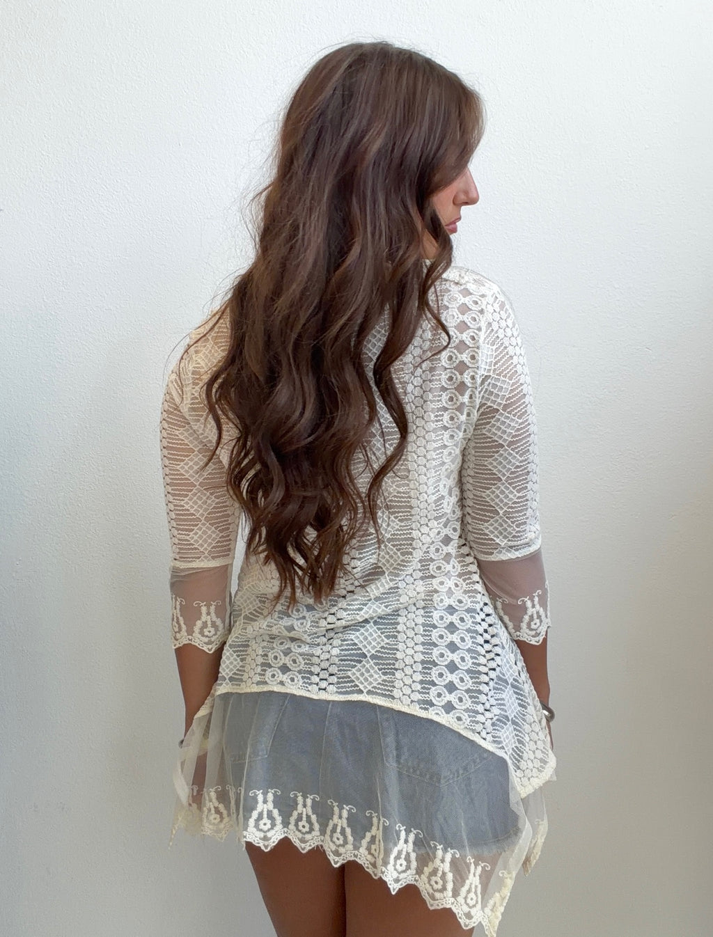 Ivory Lace Mesh Tunic Top (Small)