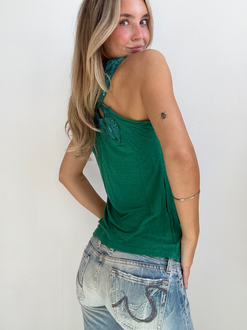 Green Sequin Butterfly Back Tank (Small)