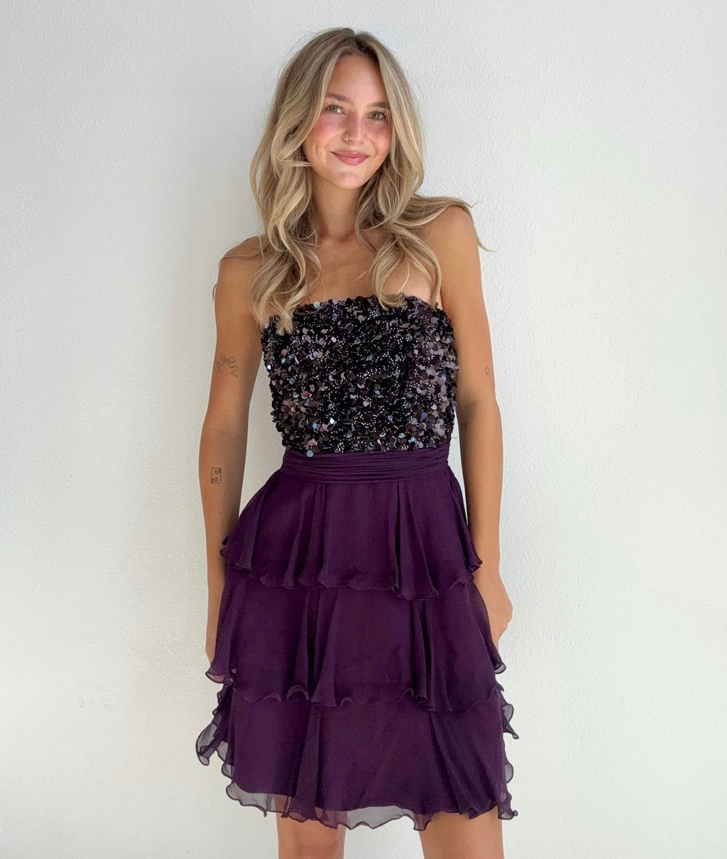 Dark Plum Sequin Party Dress (XS )