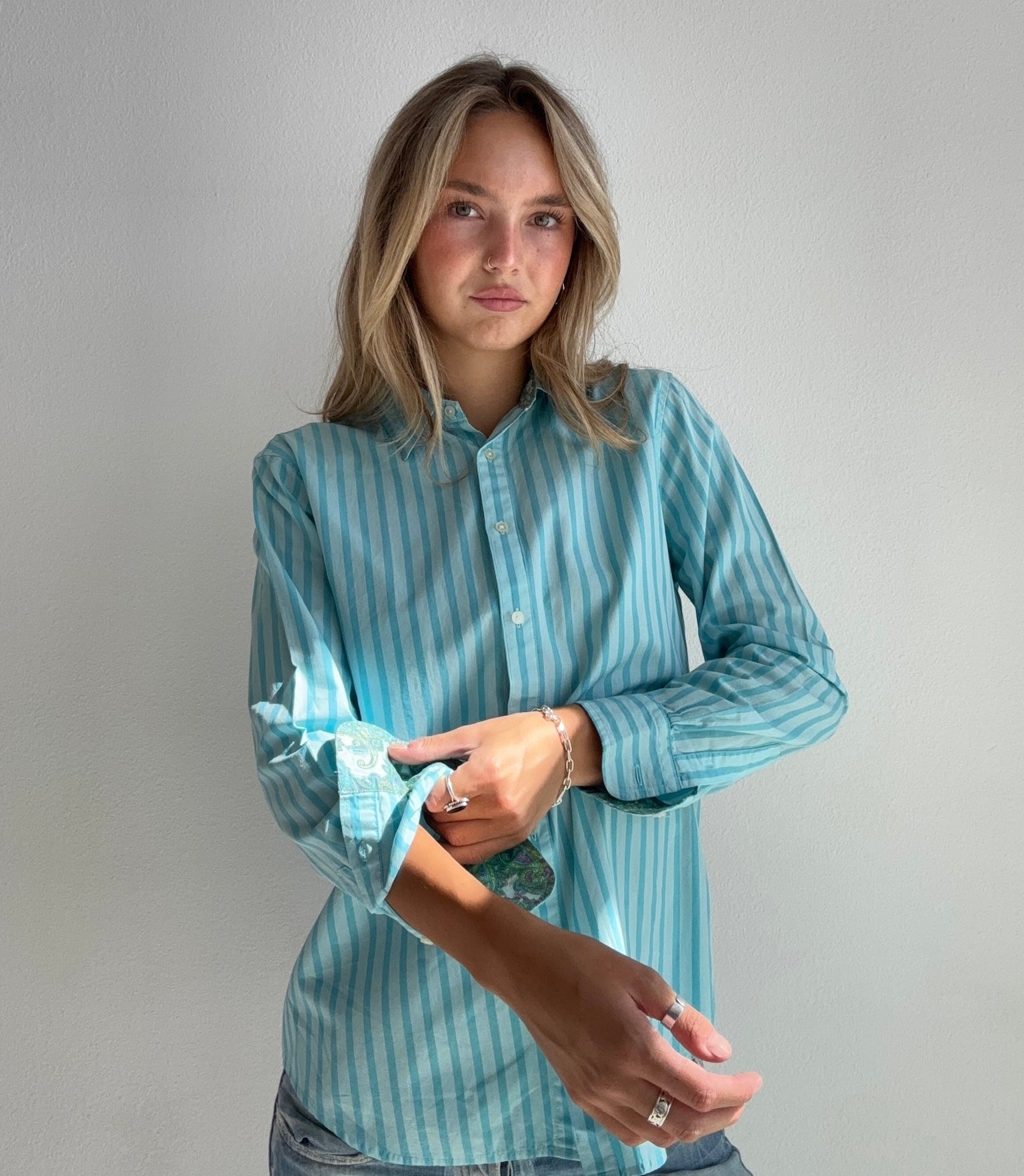 Beachy Blue Stripe Button Up (Medium)