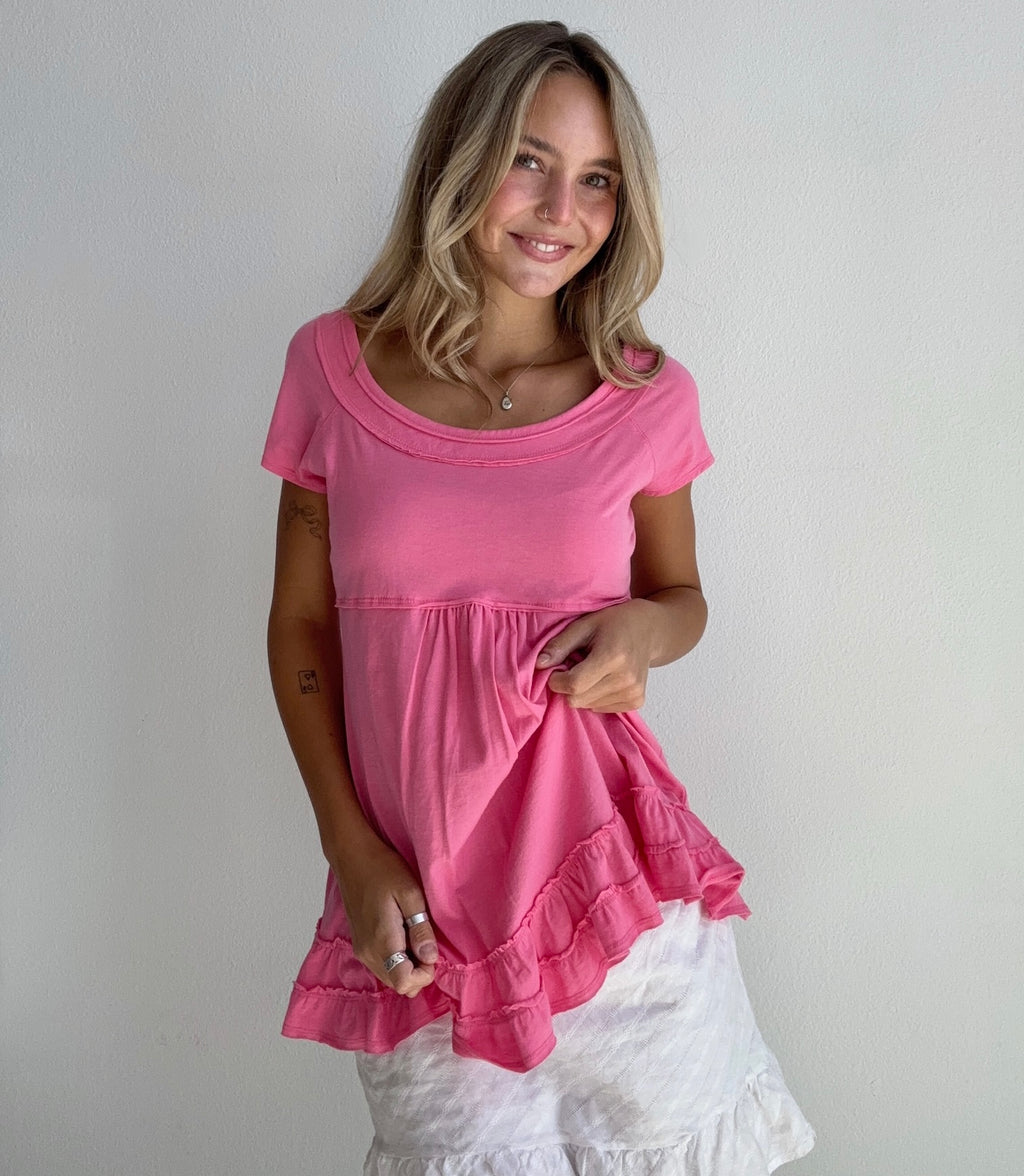 Pink Ruffle Babydoll Top (Small)