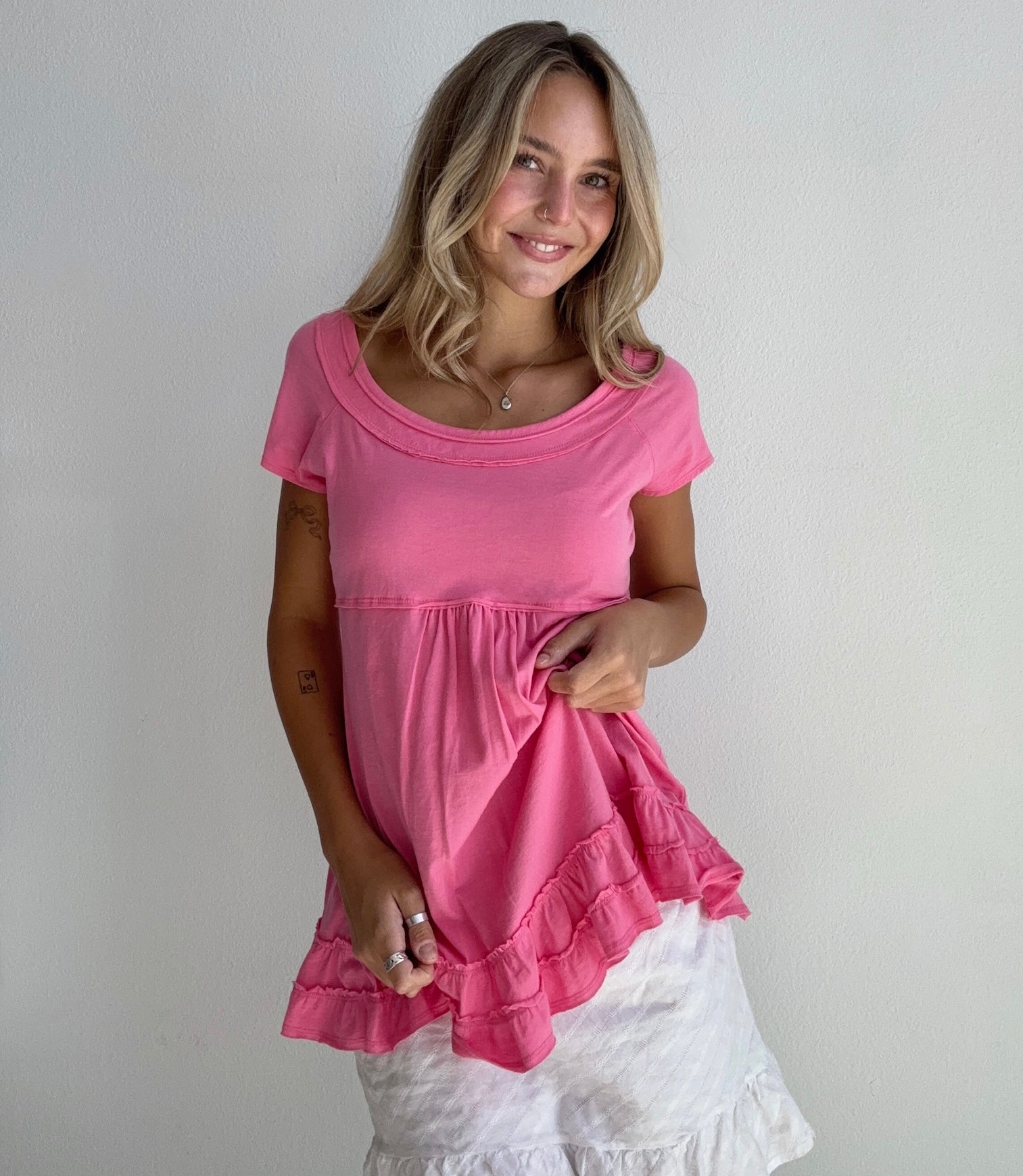 Pink Ruffle Babydoll Top (Small)