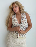 Blue Embroidered Ditsy Crochet Vest (Medium)