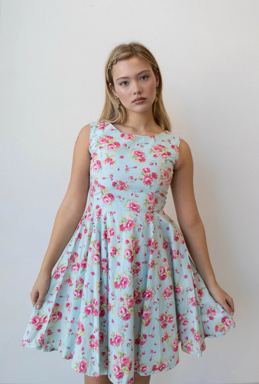 Blue Floral Midi Dress (Small)