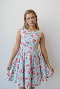 Blue Floral Midi Dress (Small)