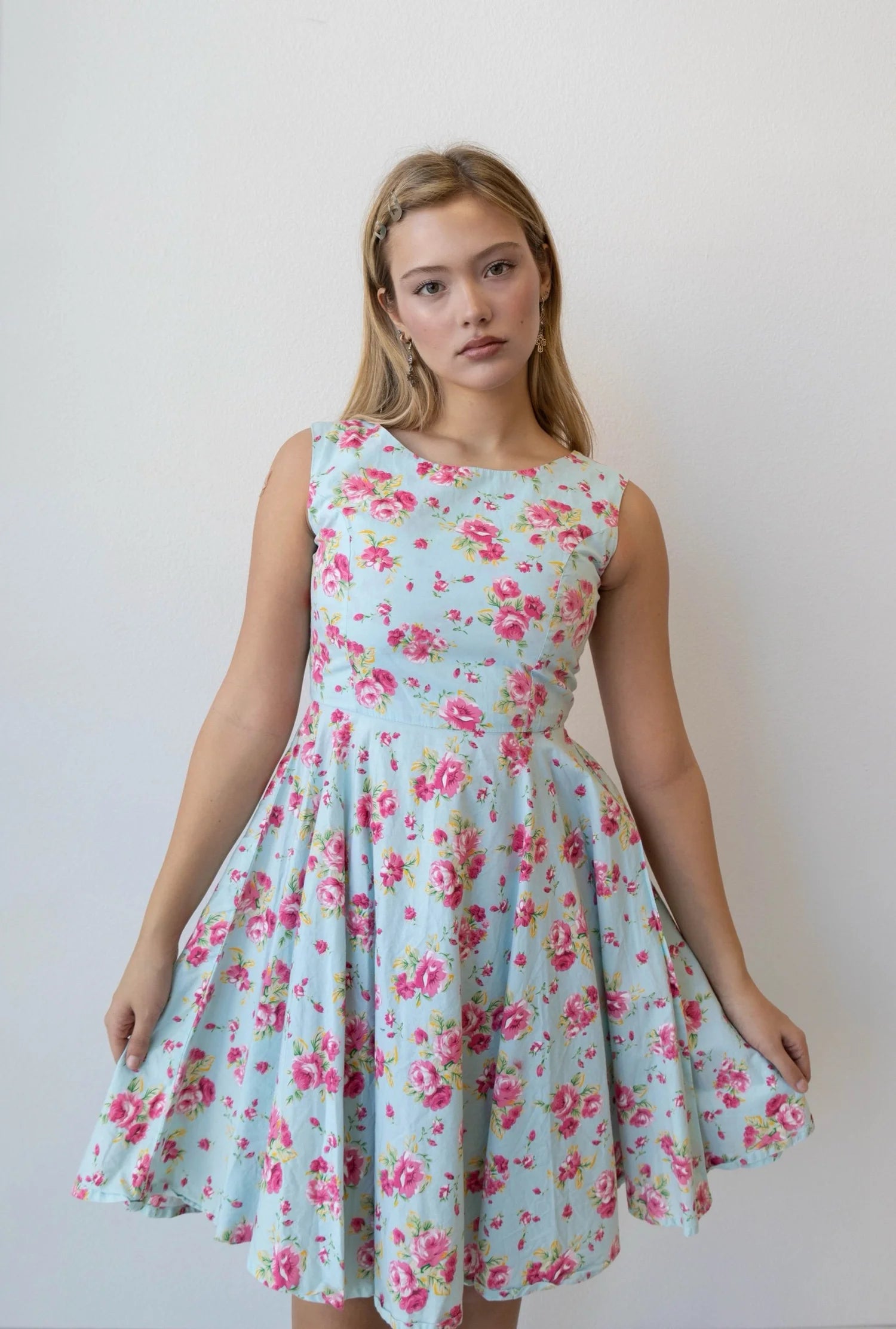 Blue Floral Midi Dress (Small)