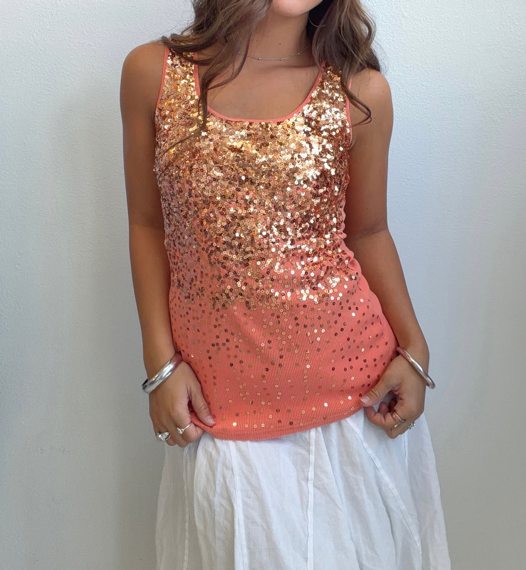 Coral Sleeveless Sequin Top (Small)