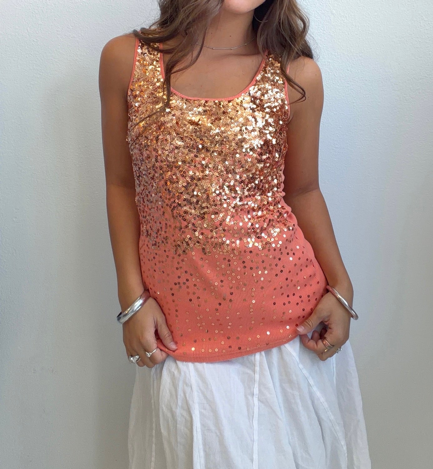 Coral Sleeveless Sequin Top (Small)