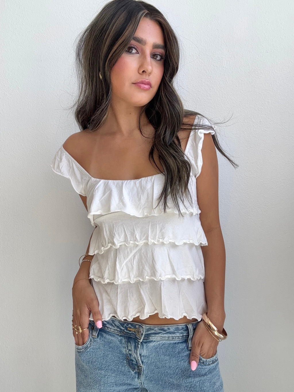 White Tiered Ruffle Top (Small)