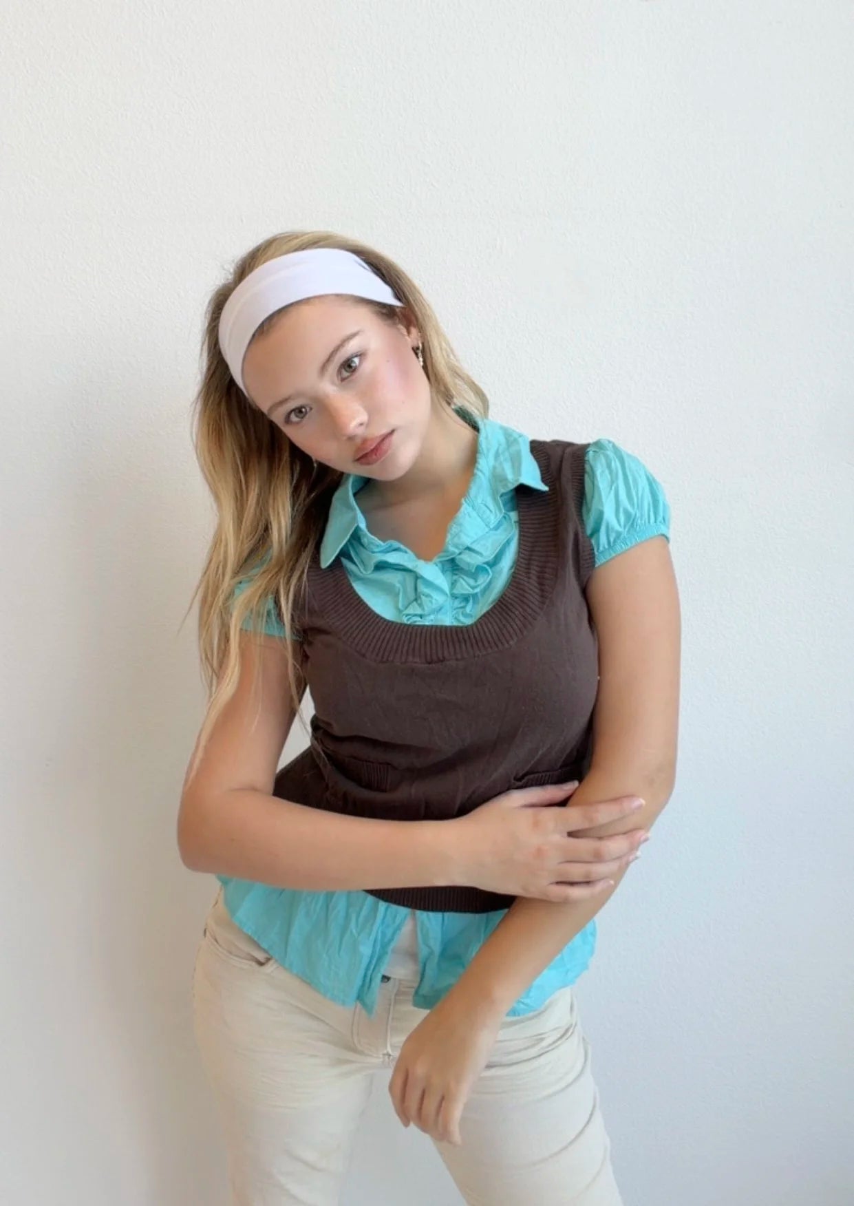 Blue & Brown Layered Blouse (Small)