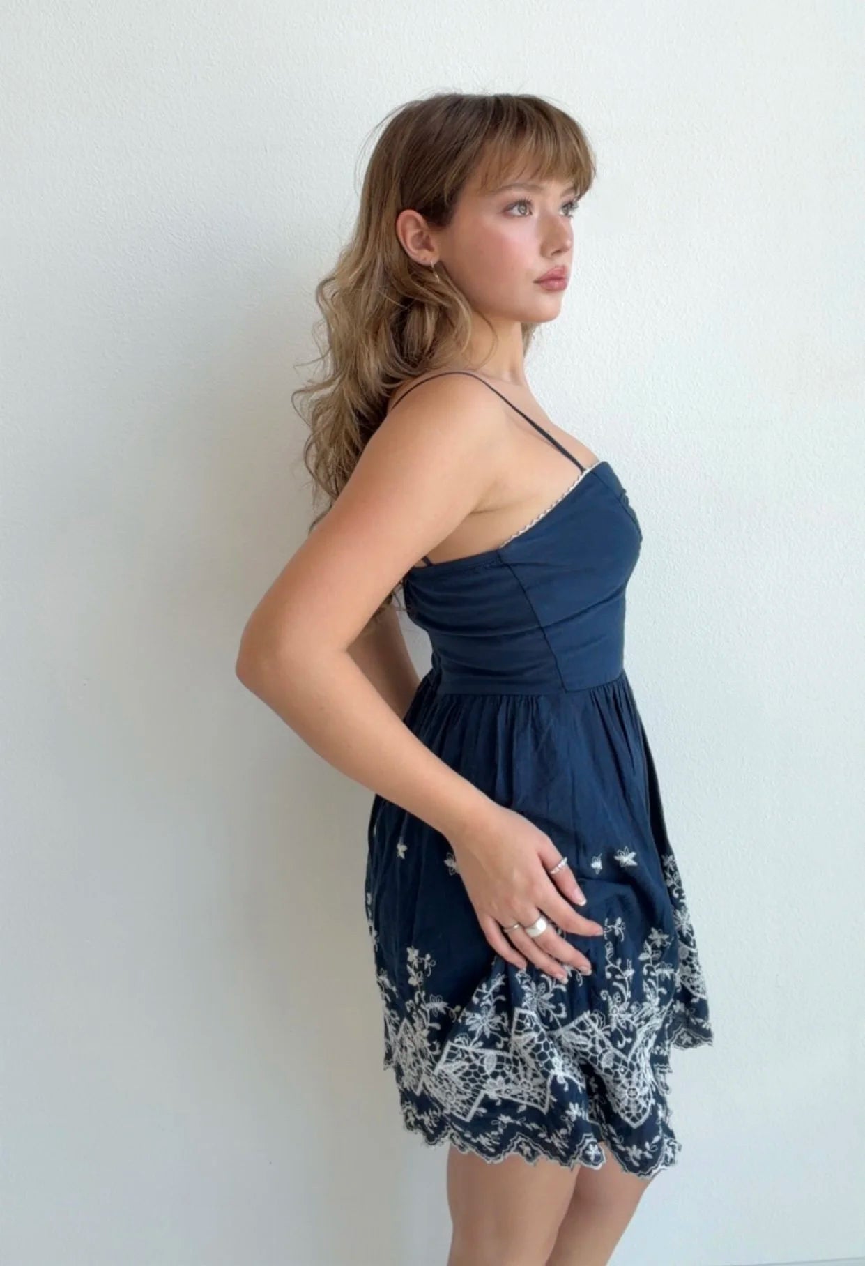 Navy Embroidered Mini Dress (Small)