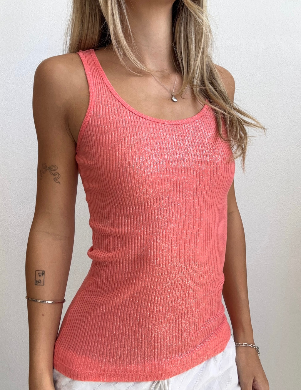 Coral Shimmer Ribbed Tank (Small)