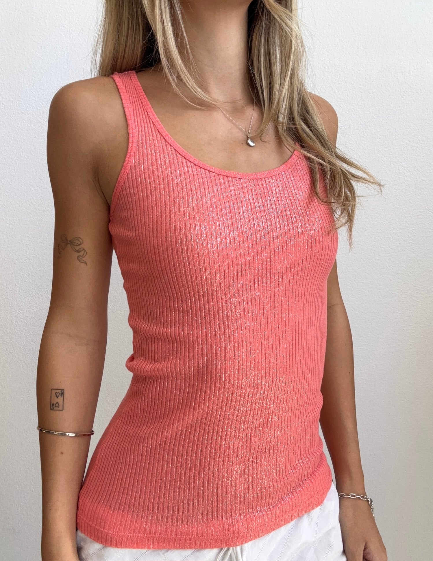 Coral Shimmer Ribbed Tank (Small)