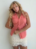 Coral Sleeveless Button Up (Large)