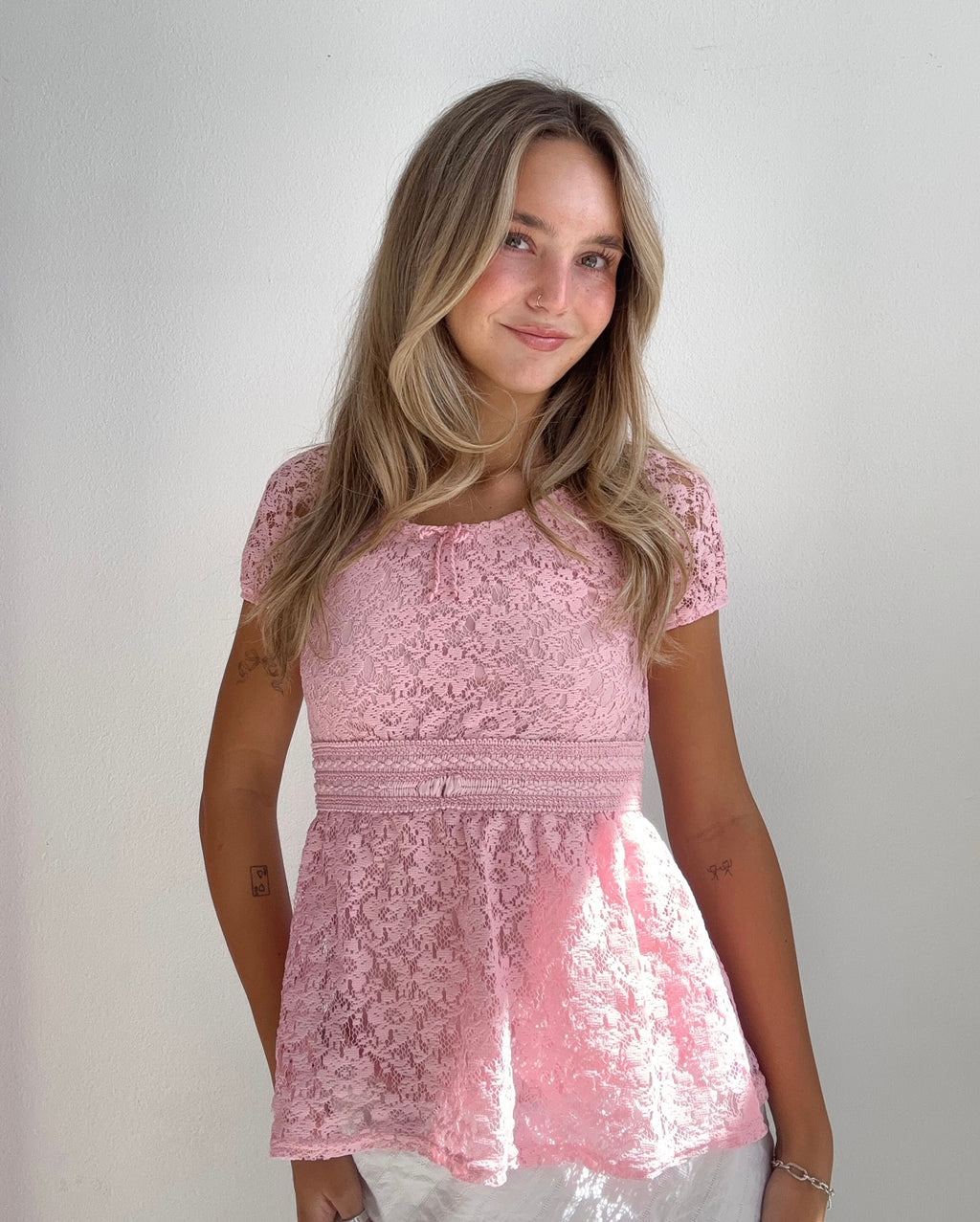 Pink Babydoll Lace Top (XS)