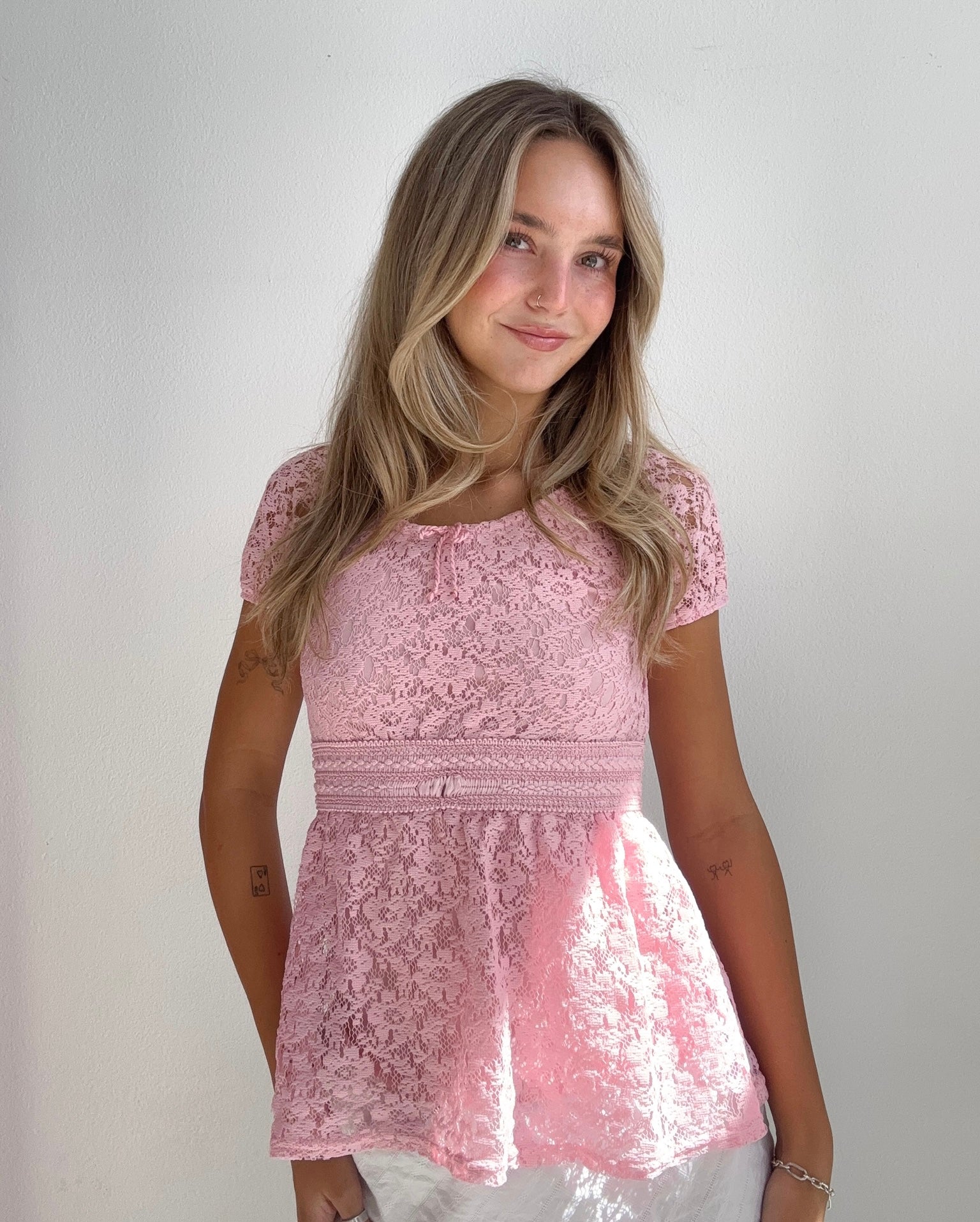 Pink Babydoll Lace Top (XS)