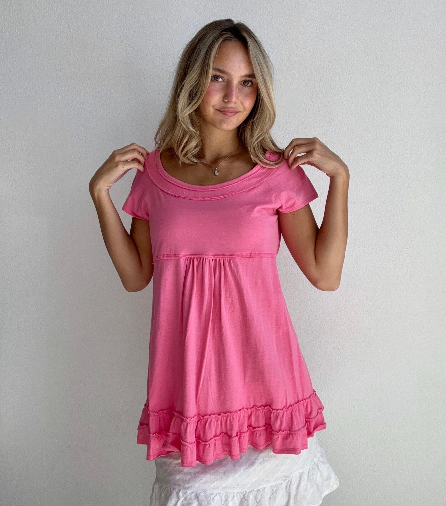 Pink Ruffle Babydoll Top (Small)