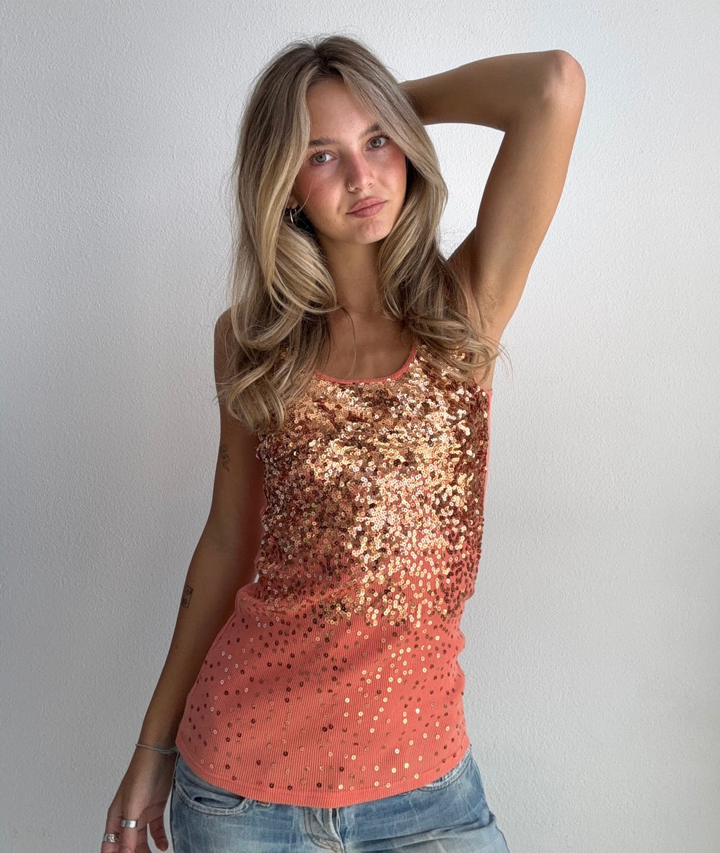 Coral Sequin Tank Top (Small)