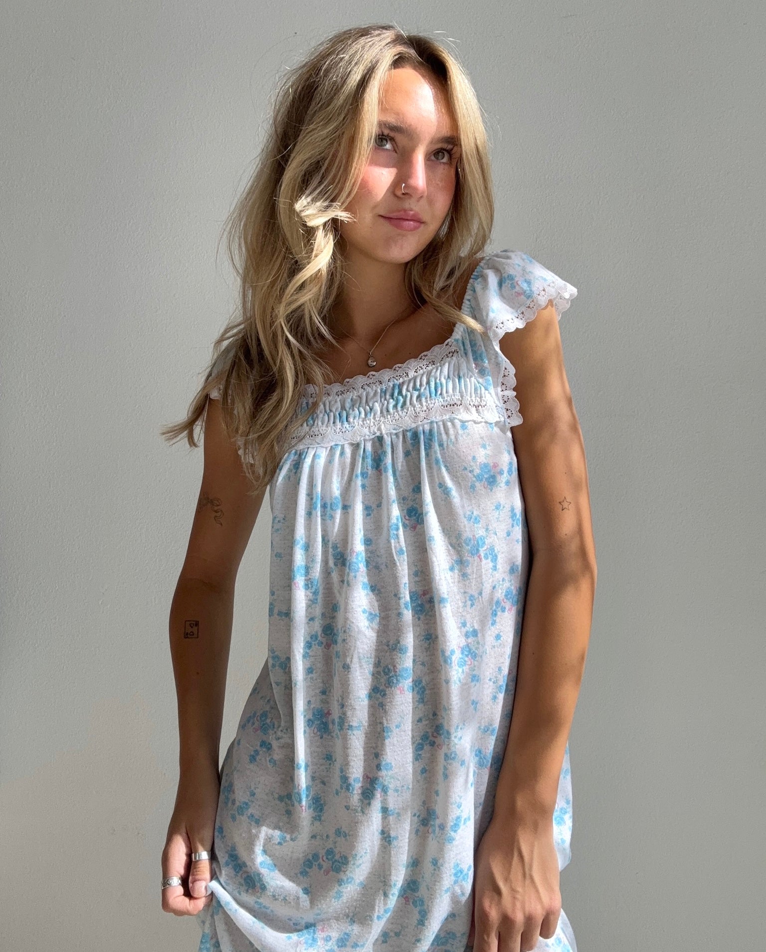 Blue Floral Lounge Dress (Small)