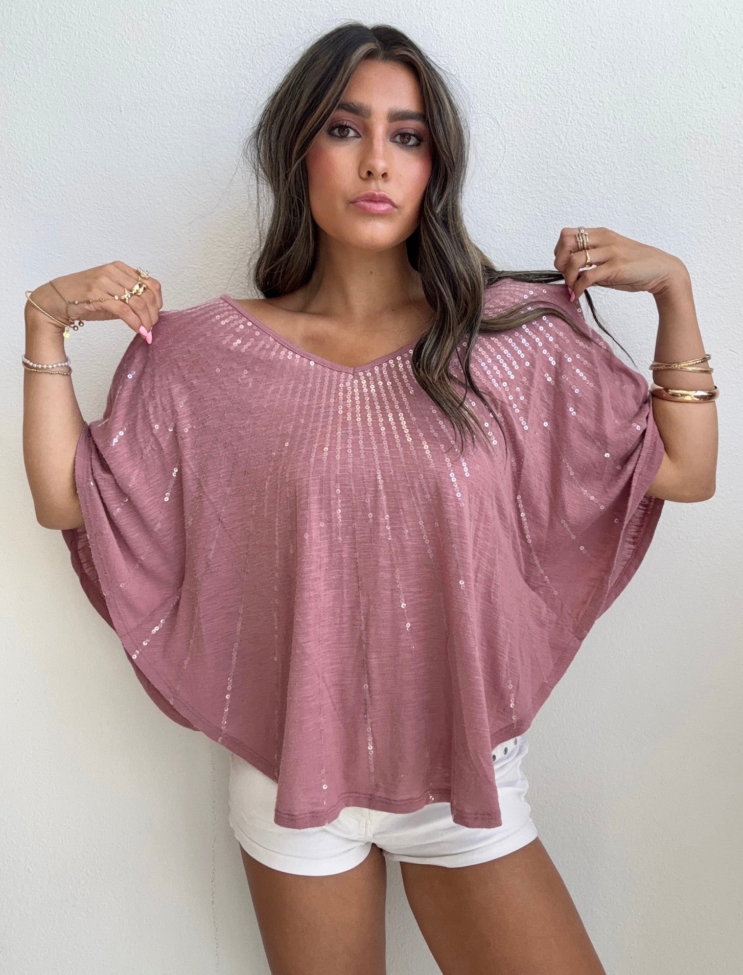 Mauve Sequin Poncho Top (Medium)
