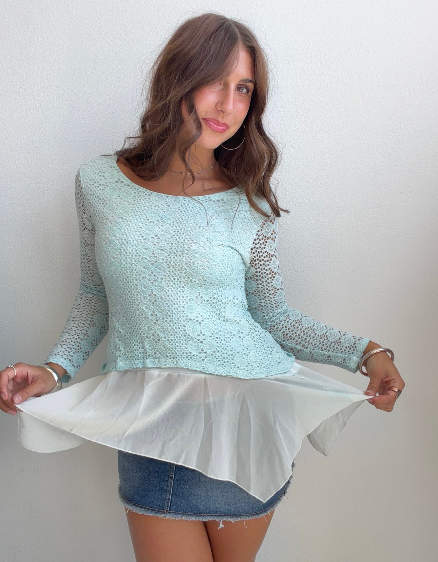 Mint Crochet Peplum Top (Medium)