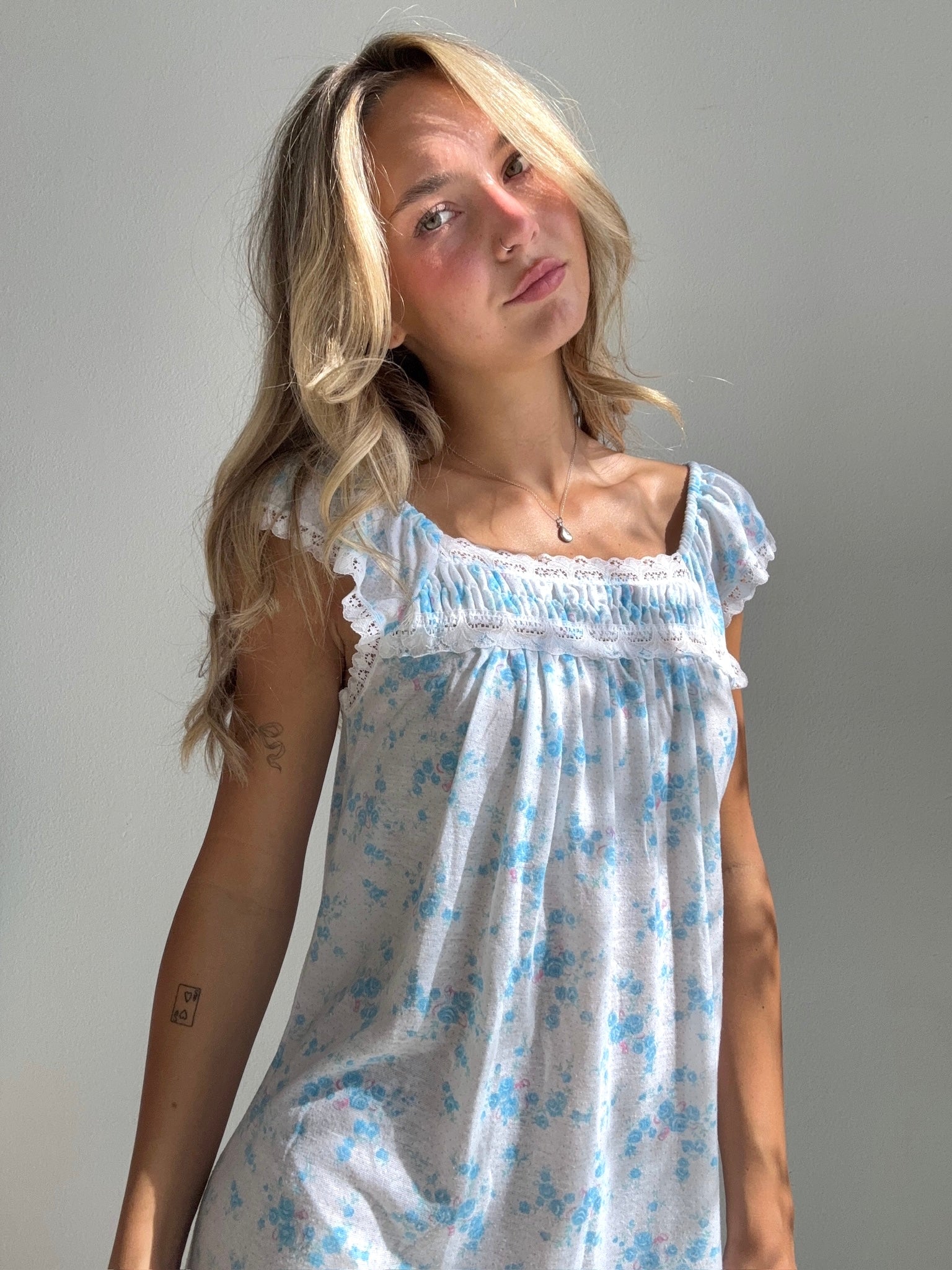 Blue Floral Lounge Dress (Small)