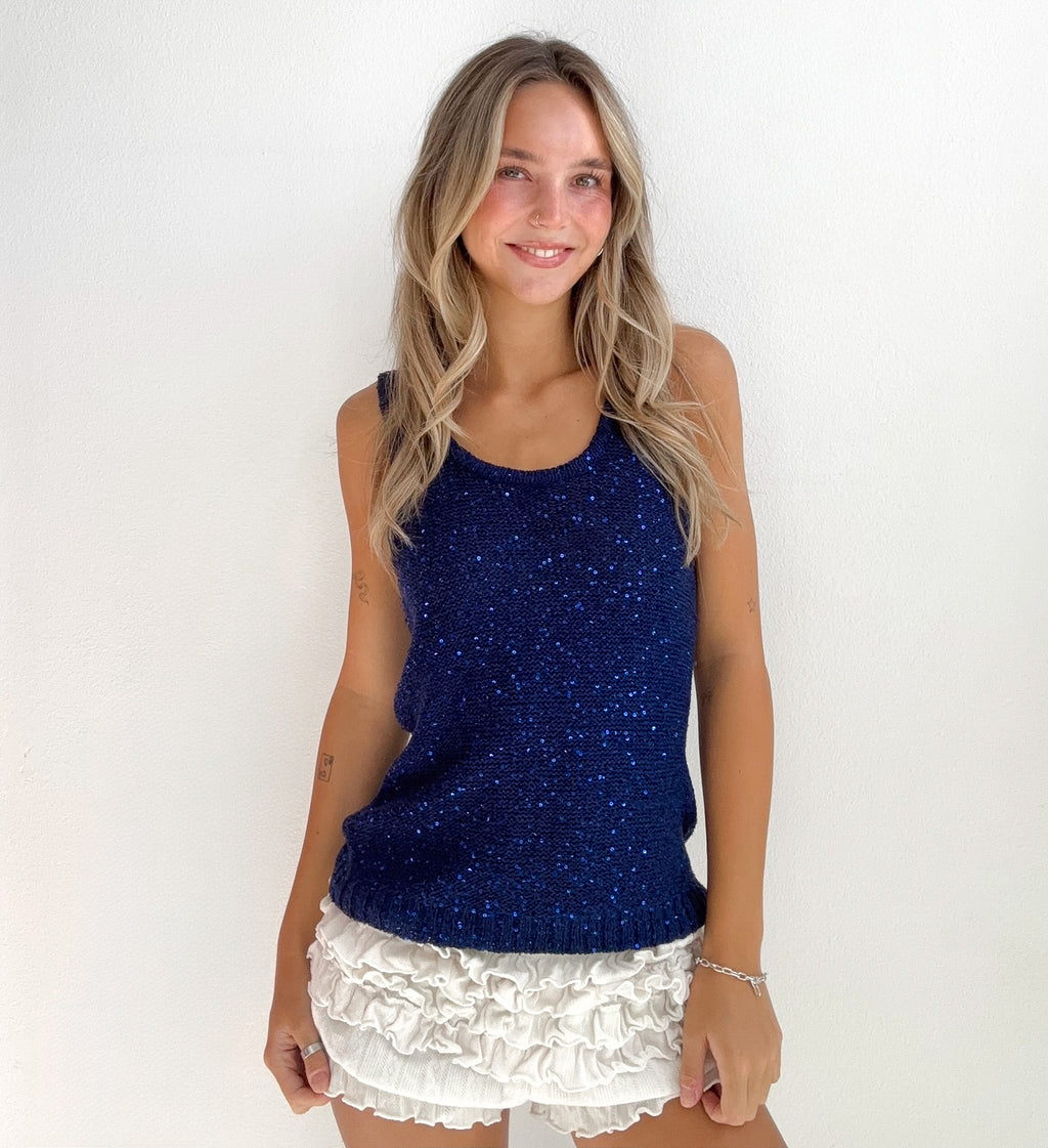 Blueberry Sequin Cami Knit Top (Small)