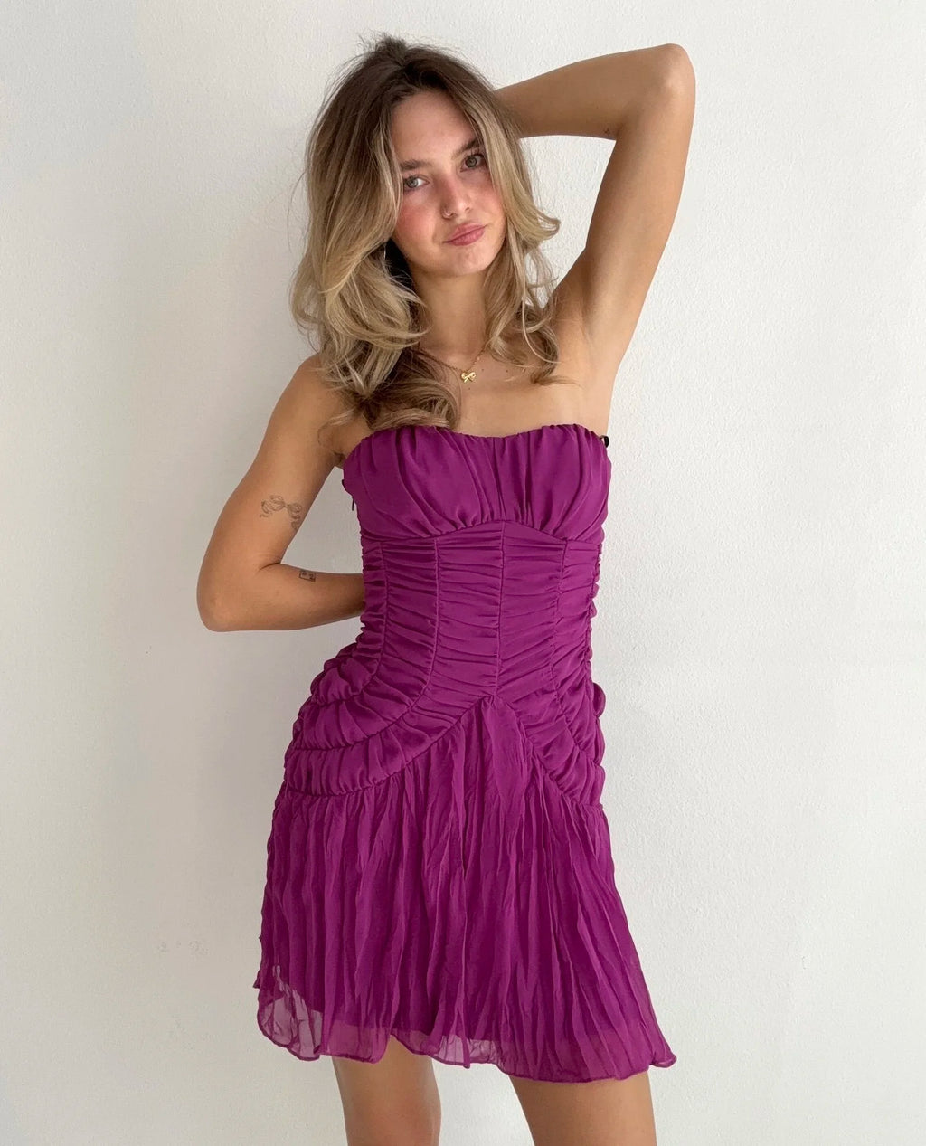 Plum Dream Ruched Mini Dress (Small)
