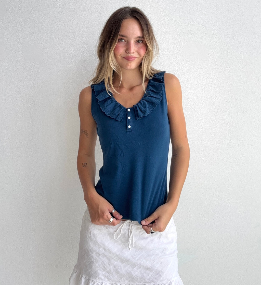 Ruffle Henley Tank Top (Small)