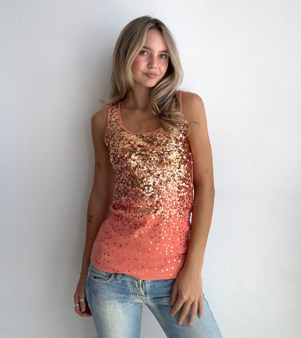 Coral Sequin Tank Top (Small)
