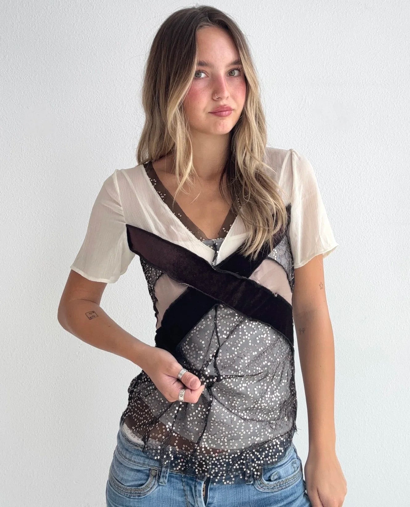 Sequin Italian Mesh Top (Small)