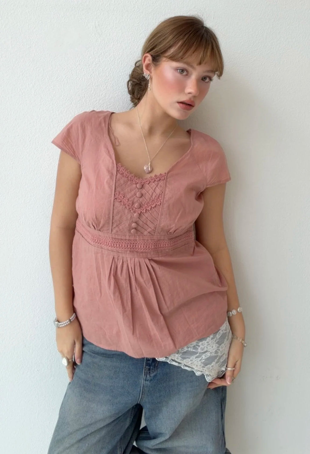 Dusty Rose Empire Vintage Blouse (Medium)
