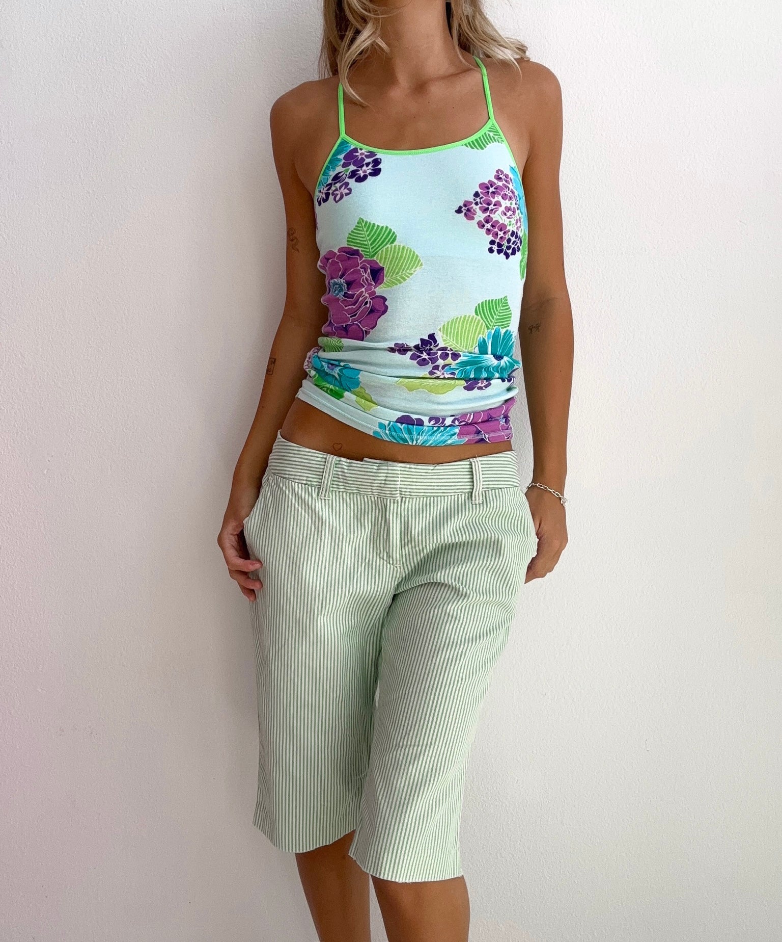 Mint Julep Stripe Bermuda Shorts (Small)