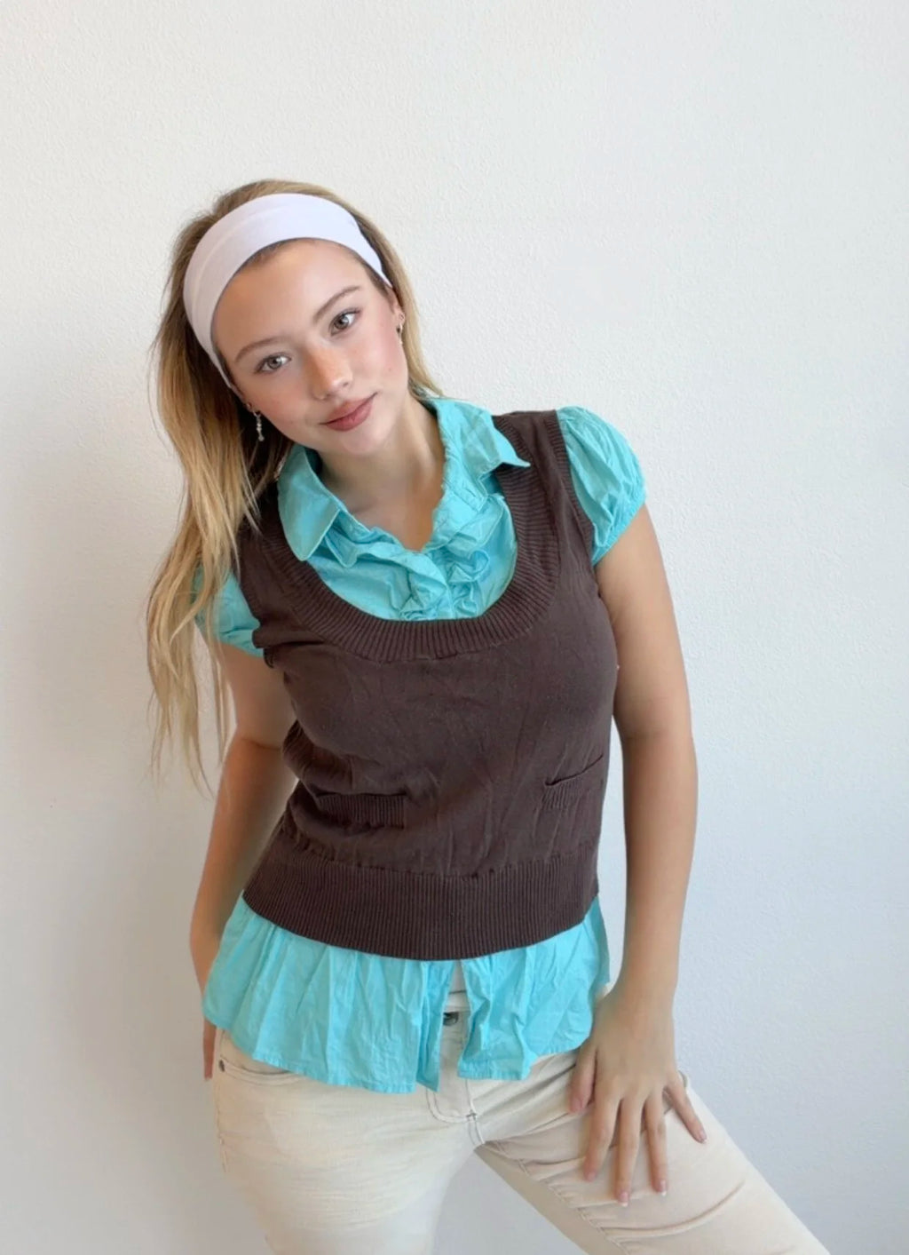 Blue & Brown Layered Blouse (Small)