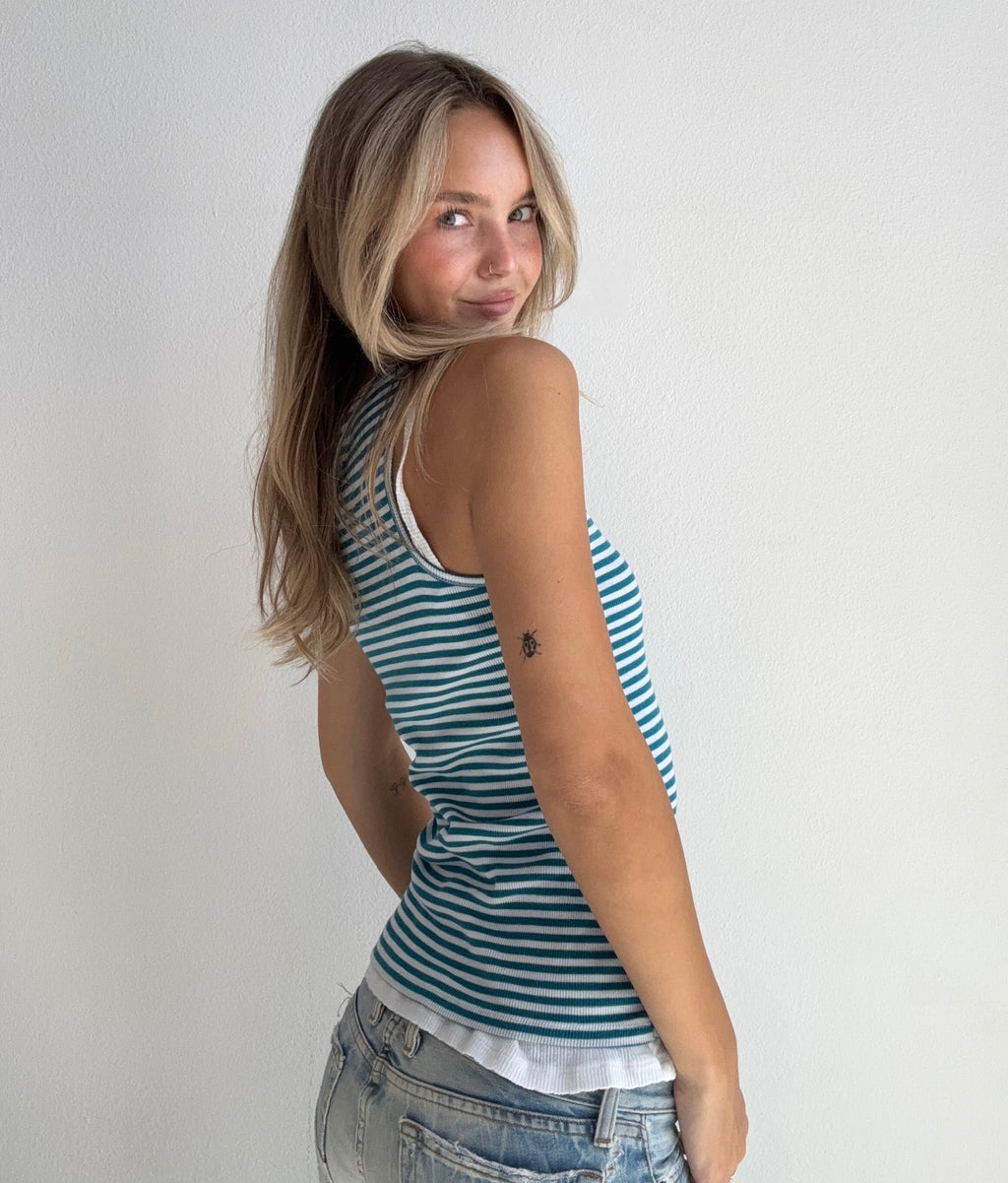 Layered Blue Striped Tank (Small)