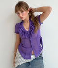 Violet Ruffle Victorian Sheer Blouse Top (Small)
